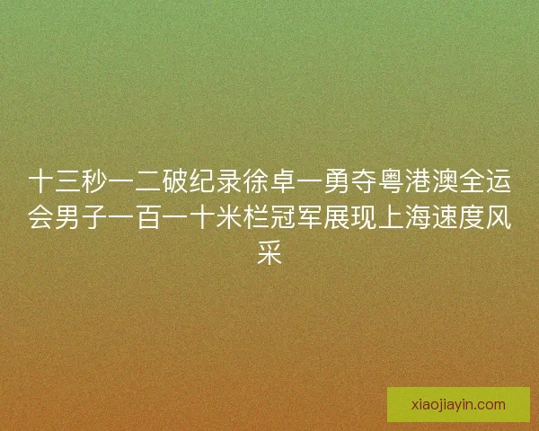 十三秒一二破纪录徐卓一勇夺粤港澳全运会男子一百一十米栏冠军展现上海速度风采